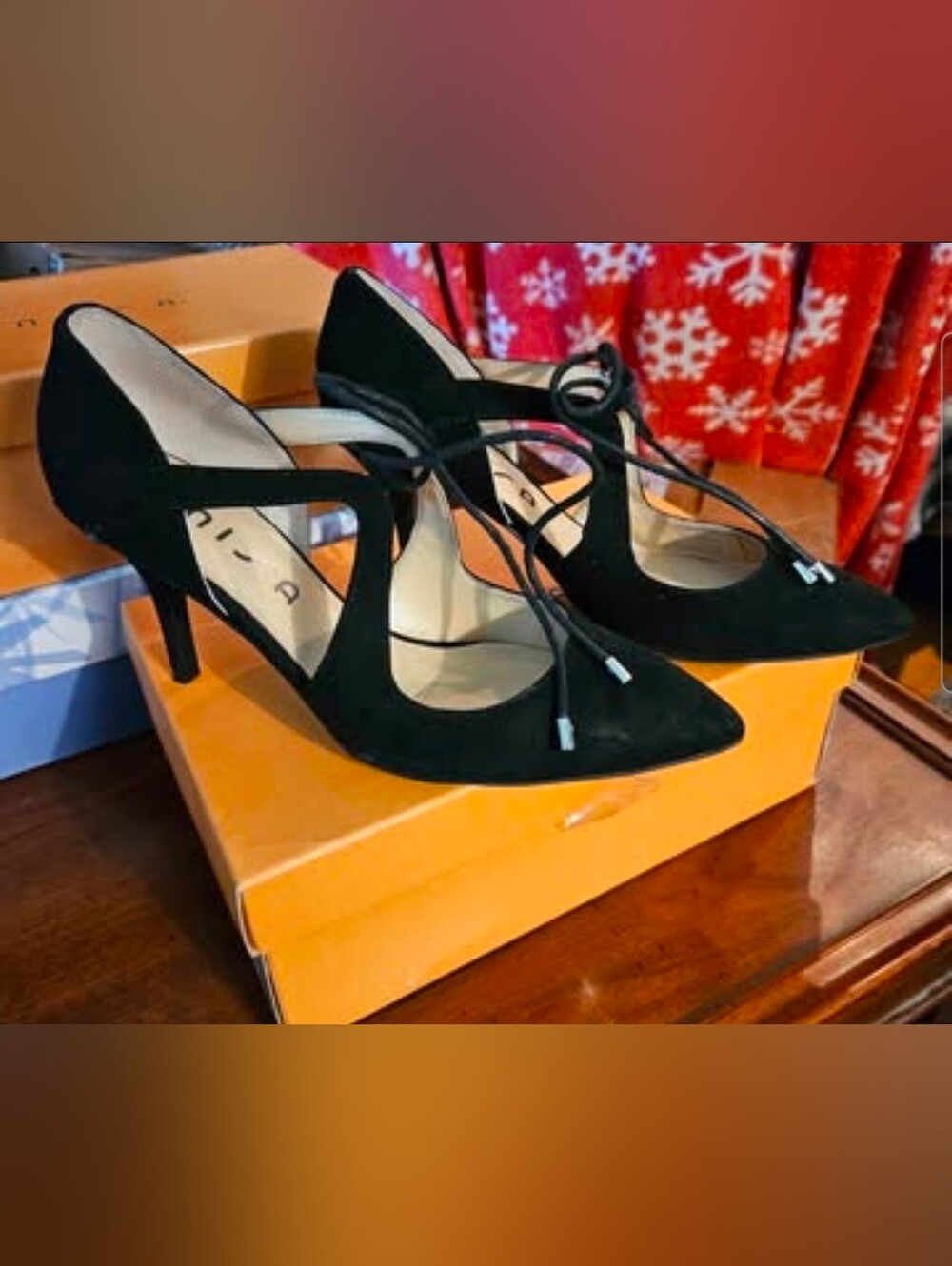 Black Faux Suede Ankle Tie Heels